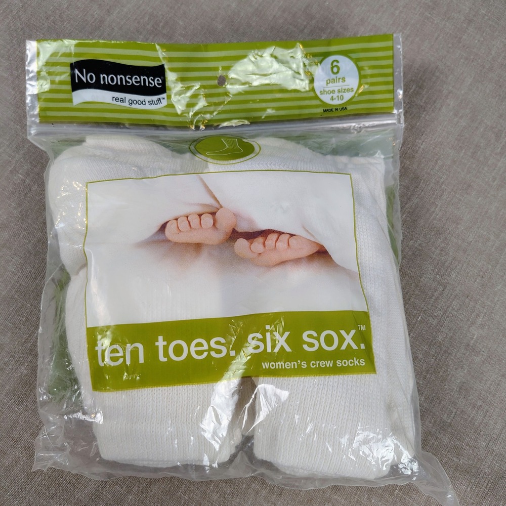 NWT No Nonsense Womens SZ 4-10 Crew Socks 6 Pairs White Cotton Blend Normcore